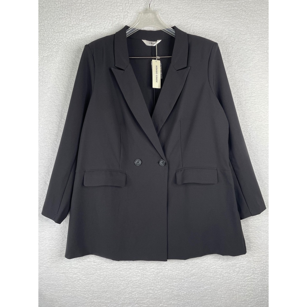 Agnes Orinda Womens Plus Size 1X Black Double Breasted Blazer Jacket NWT